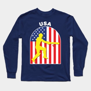 USA Cricket Batsman USA Flag Long Sleeve T-Shirt